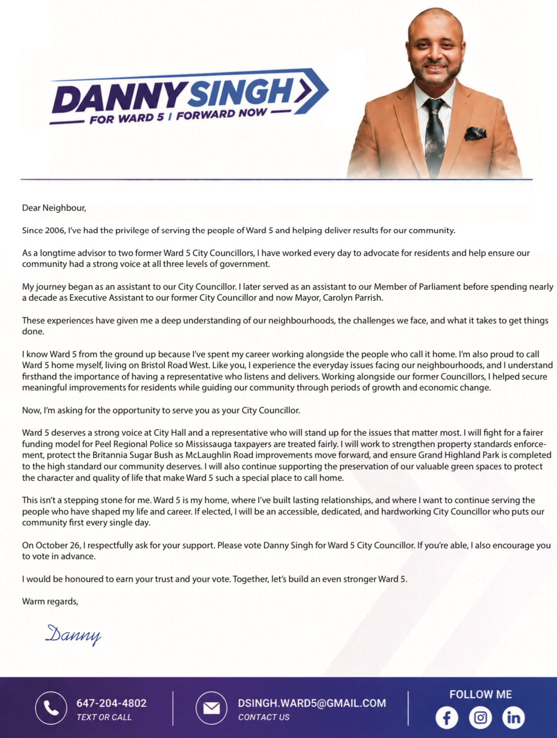 Danny Singh's message to residents